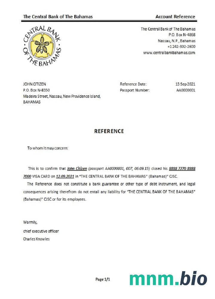 Bahamy przykład odniesienia do zamknięcia banku centralnego Bahamów w formatach Word i PDF